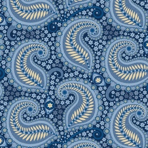 Moss Paisley - Blue and white