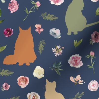 earth tone floral cat blue