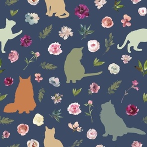 earth tone floral cat blue