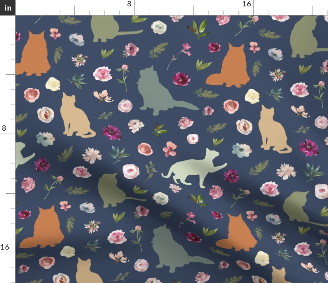 earth tone floral cat blue