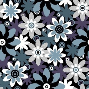 Pop Daisy Garden in French Blue and Royal Purple - Coordinate