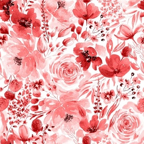 Floral Chaos Red Watercolor Flowers