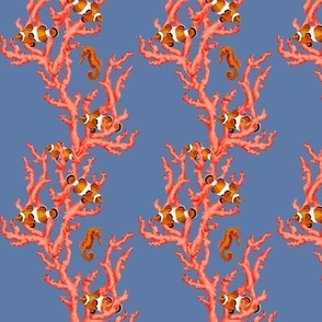 Sea coral and clownfish on blue