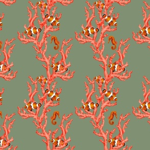 Sea coral and clownfish on sage green