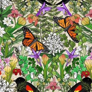 Blackbirds and Butterflies in A Bog Full of Blooms (large scale) 