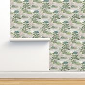 Japanese Moss Garden- Bonsai Pine Tree- Peaceful Earth Tones- Soothing Neutrals- Calming Natural Colors- Relaxing Earthy Green Wallpaper