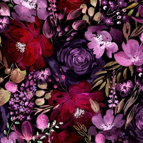 Floral Chaos Dark Red Flowers