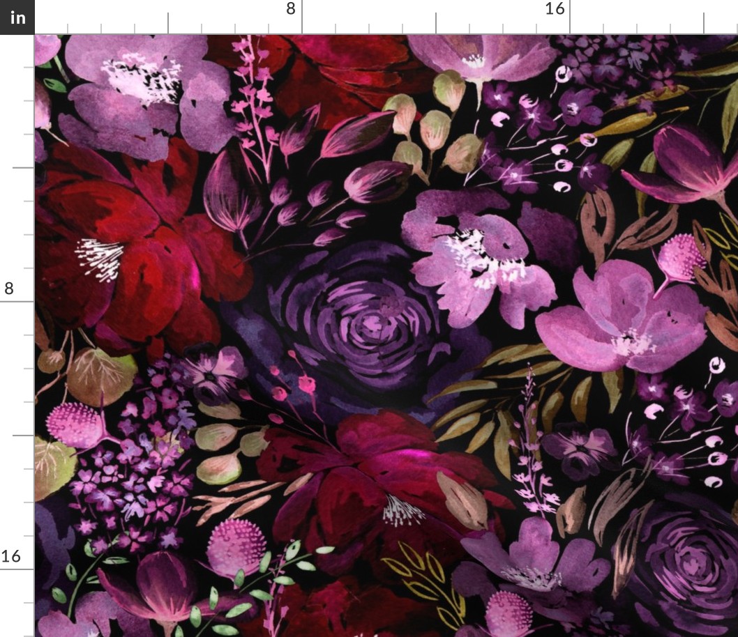 Floral Chaos Dark Red Flowers