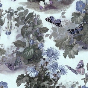 VINTAGE BOTANICAL ARCADIA ON BLUE MULBERRY PAPER WITH BLUE FLOWERS