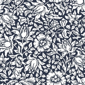 1879 "Mallow" by William Morris - White on Prussian Blue