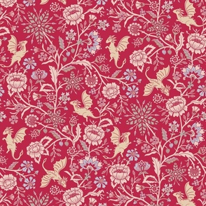 Pollinator dragons - traditional floral on Viva Magenta, colour of the year 2023 - mid-large