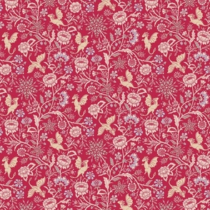 Pollinator dragons - traditional floral on Viva Magenta, colour of the year 2023 - medium