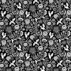 Pollinator dragons - traditional fantasy floral, goth in black and white - medium