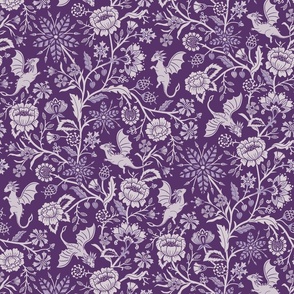 Pollinator dragons - traditional fantasy floral, goth, royal purple - mid-large