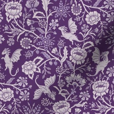 Pollinator dragons - traditional fantasy floral, goth, royal purple - medium