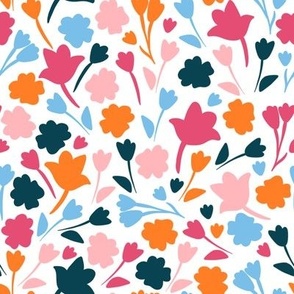 medium scale ditsy floral - pink, blue, orange