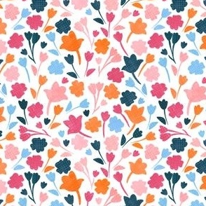small scale ditsy floral - pink, blue, orange