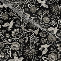 Pollinator dragons - traditional fantasy floral, goth - selenium, warm grey-scale - medium