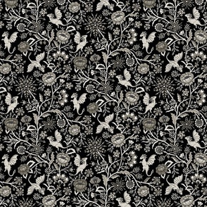 Pollinator dragons - traditional fantasy floral, goth - selenium, warm grey-scale - medium