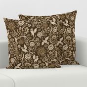 Pollinator dragons - traditional fantasy floral, goth - antique, brown gold - mid-large