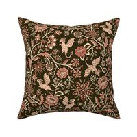 Pollinator dragons - traditional fantasy floral, goth - vintage brown and coral - mid-large