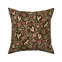 Pollinator dragons - traditional fantasy floral, goth - vintage brown and coral - medium