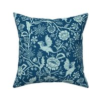 Pollinator dragons - traditional fantasy floral, goth - cyanotype monochrome - large