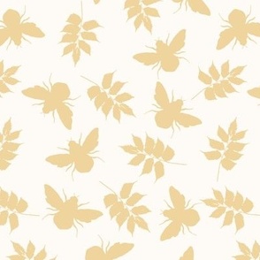 Soft gender neutral yellow bumble bees and leaves MEDIUM