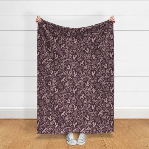 Pollinator dragons - traditional fantasy floral, goth - vintage burgundy, dusty pink - large