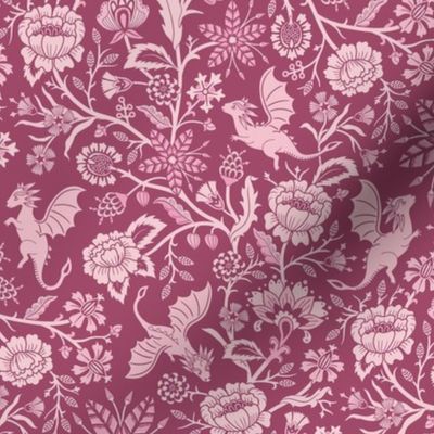 Pollinator dragons - traditional fantasy floral, goth - rose pink - medium
