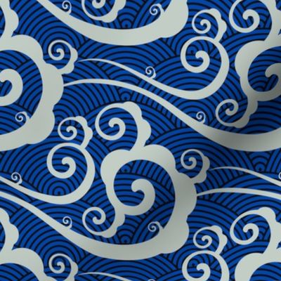 Wind and Waves in Regency Mint and Cobalt Blue