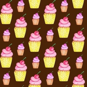 Watercolor seamless pattern of cupcakes