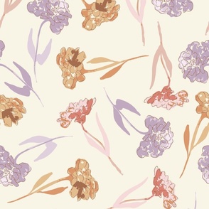 Non-directional girly florals/blooms in pink, purple and orange JUMBO