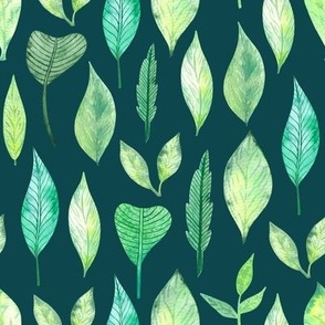 Watercolor seamless pattern of green leaves