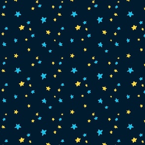Outer Space - Stars in Blue & Yellow on Dark Background (SMALL)