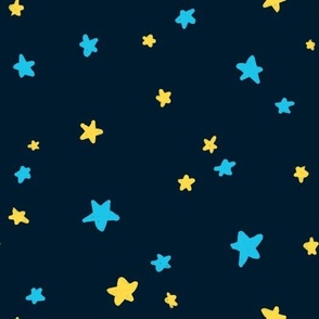 Outer Space - Stars in Blue & Yellow on Dark Background (MEDIUM)