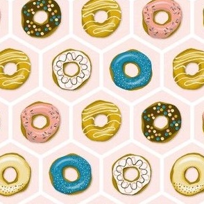 bright donuts on blush pink hexagons | small