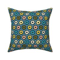 iced donuts on dark blue hexagons | small