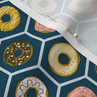 iced donuts on dark blue hexagons | small