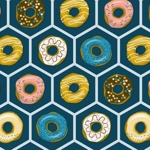iced donuts on dark blue hexagons | small
