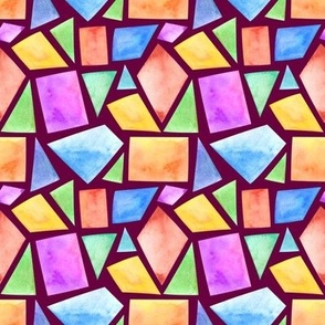  Watercolor geometric seamless pattern. Stylish print, bright design. Square, rhombus, rectangle, triangle