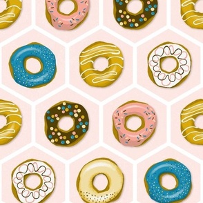 bright donuts on blush pink hexagons | medium