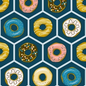 iced donuts on dark blue hexagons | medium