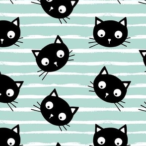 cute black cat faces with stripes mint - cats mint