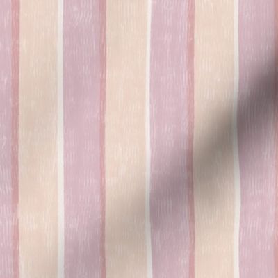 medium scale Loose Geometric offset layered 2 colour stripe / peach and soft lilac / pastel lilac colorway