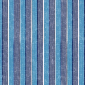 medium scale Loose Geometric offset layered 2 colour stripe / mid blue and dull ultramarine / blue and taupe colorway