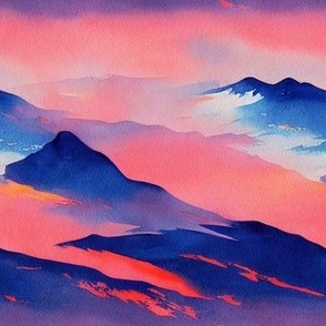 Sunrise Mountains in Watercolor