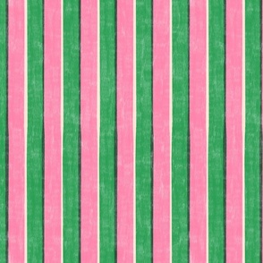 Medium scale Loose Geometric offset layered 2 colour stripe / bright kelly green and sugar pink/ riso brights colourway