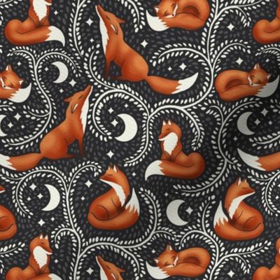 sleepy fox in midnight garden| dreamy orange fox, woodland collection | nursery decor, kids apparel, wallpaper