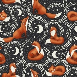 sleepy fox in midnight garden| dreamy orange fox, woodland collection | nursery decor, kids apparel, wallpaper